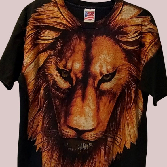 Vintage USA Single Stitch 90's LG TShirt AOP Lion Made At The Beach Trinity READ - Picture 2 of 14